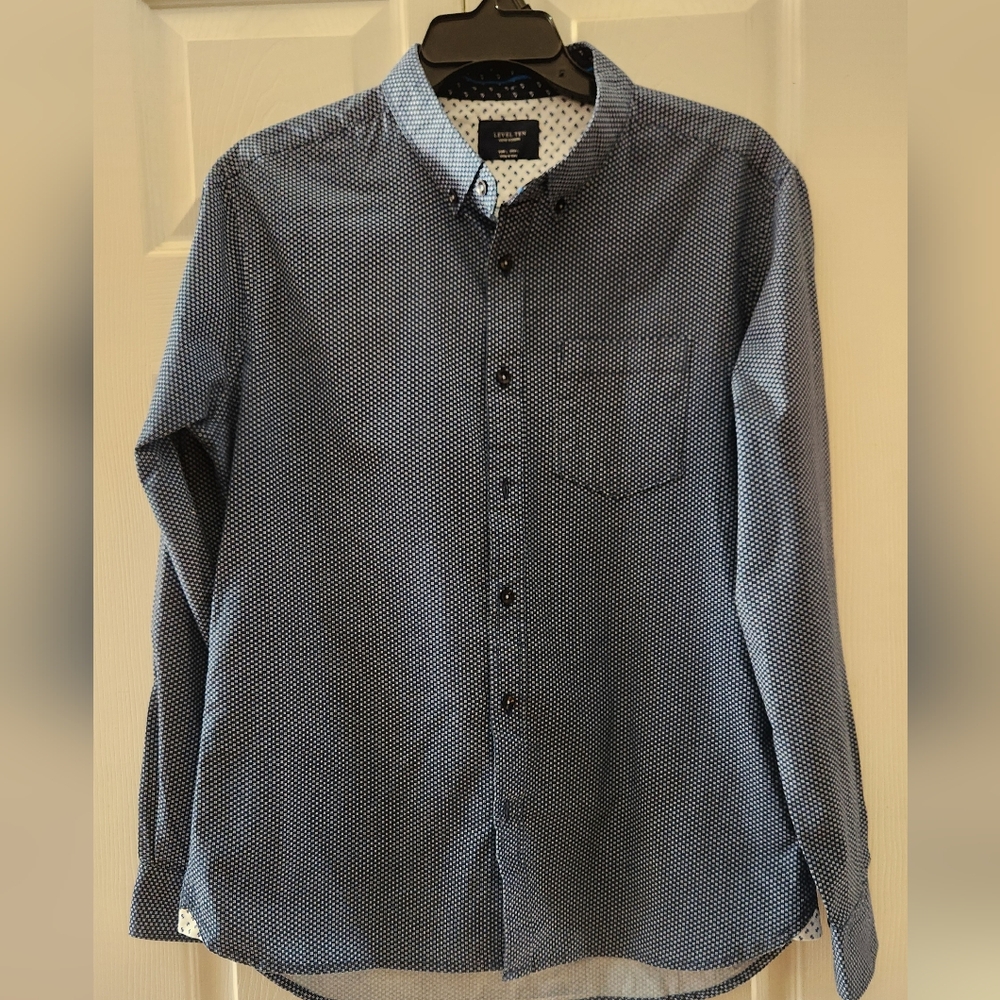 Mens Dress Shirt Level Ten Cotton Navy Blue Button